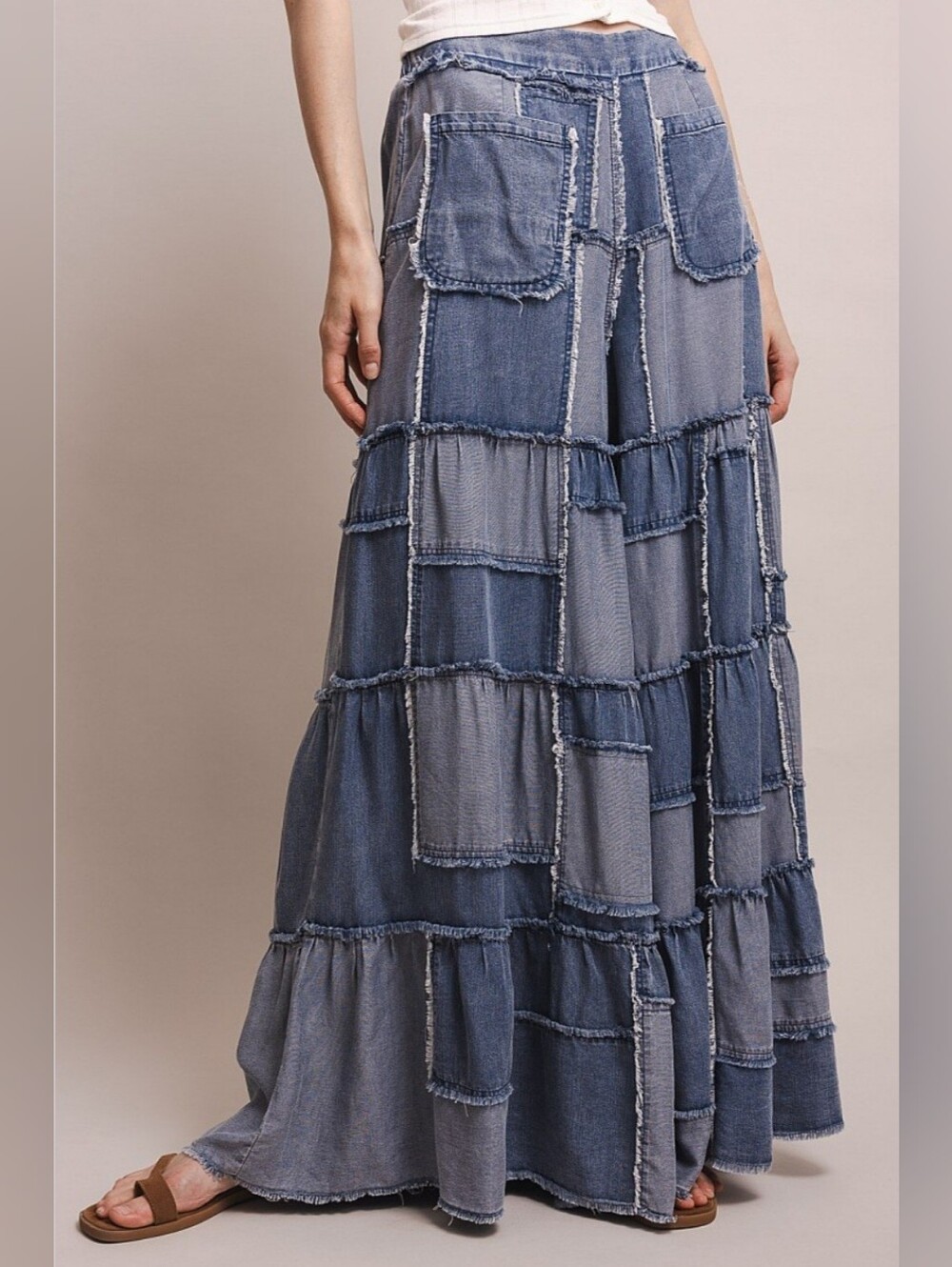 #1815 Blue Velvet Indigo Patchwork Palazzo Pants